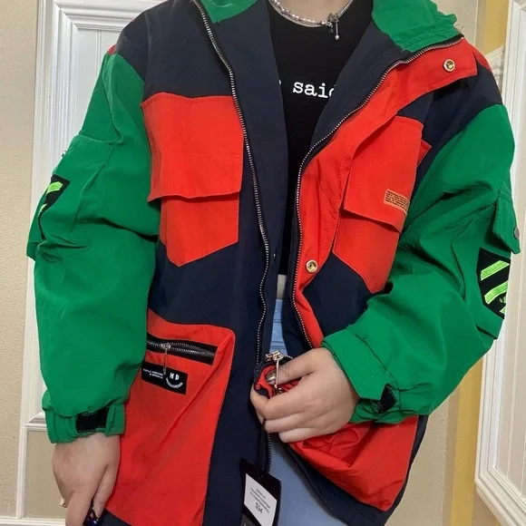 Vibrant Green and Orange Colorblock Jacket - Picture 8 of 9